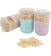 MHREN Toothpick Holder Dispenser,1800 Pieces Bamboo Toothpicks in 3 Easy Access Toothpicks Holder...