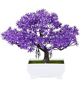 Frjjthchy Mini Artificial Bonsai Tree Plants with Plastic Cement Pots for Home Office Décor (Purple)
