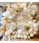 Sand White Gold Balloon Arch Kit, White Beige Chrome Gold Balloons Cream Balloons Metallic Gold B...