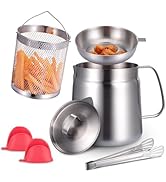 Sumteene Oil Filter Pot with Basket, 68oz 304 Stainless Steel Fryer with Mesh Strainer and Basket...