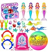 Pool Diving Toys for Kids Ages 3-12, DRAMATION 25 Pcs Mermaid Dive Pool Toys with Diving Gems and...