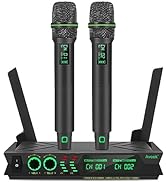 Aveek Wireless Microphone System, UHF Dual Channel Wireless Handheld Microphone Portable Karaoke ...