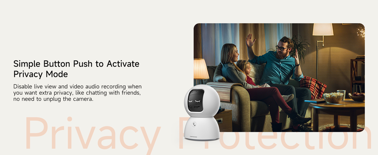 CINMOORE 3K Indoor Camera Privacy Mode Security Cam AI Detection Auto Tracking with 64G Card