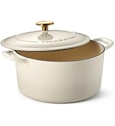 Tramontina Bestow Enameled Cast Iron Dutch Oven Pot with Lid, Round 5.5-quart, Latte with Gold Knob