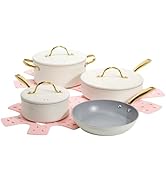 Paris Hilton Iconic Nonstick Pots and Pans Set, Multi-layer Nonstick Coating, Matching Lids With ...