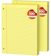 Yellow Loose Leaf Paper 200 Sheets Colored Filler Paper 2 Pack 8 * 10.5 College Ruled Paper 3-Hol...
