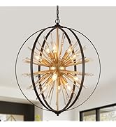 MEIXISUE Modern Sputnik Chandelier,Black Gold Globe Crystal Firework Pendant Light Fixture Indust...