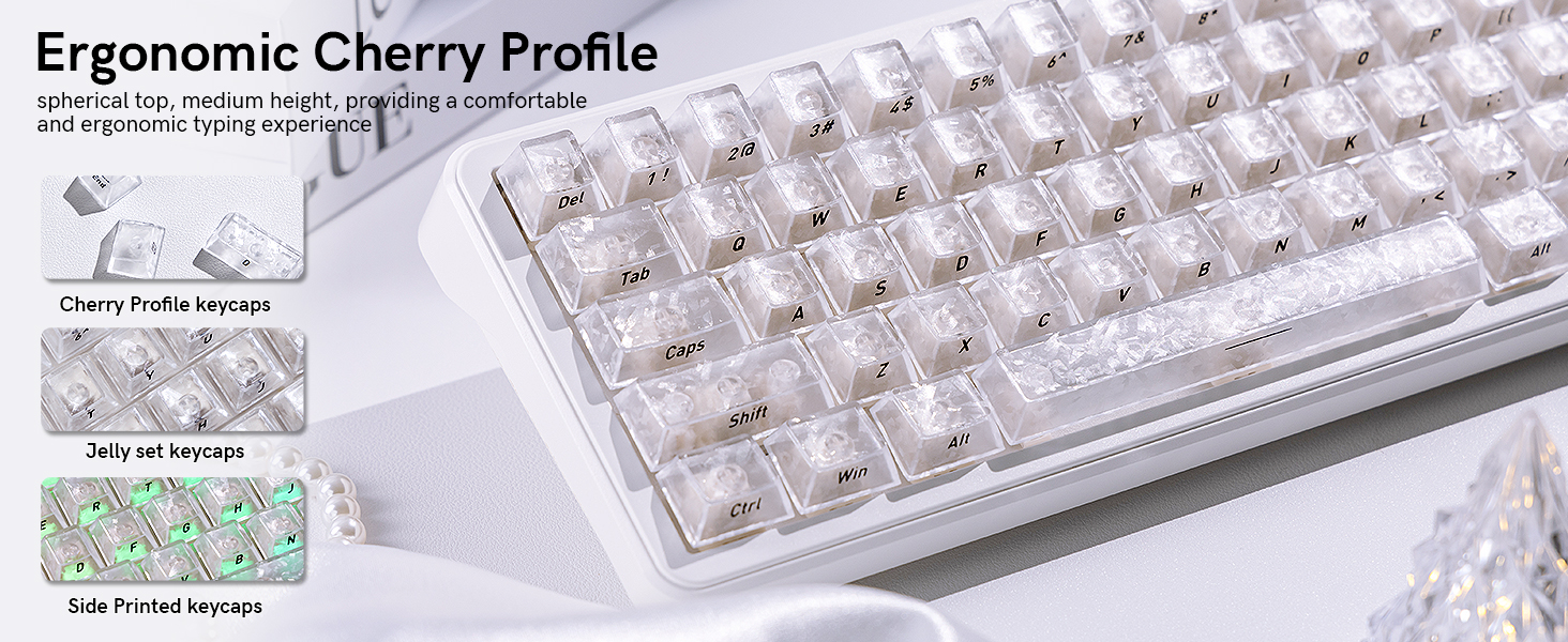 White Clear Translucent keycaps,Shine Throug Key caps,Side Print,Cherry Profile custom Keycaps