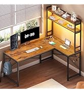 SEDETA L Shaped Desk with Hutch, 45.3” Reversible Home Office Desk, L Shaped Gaming Desk with LED...