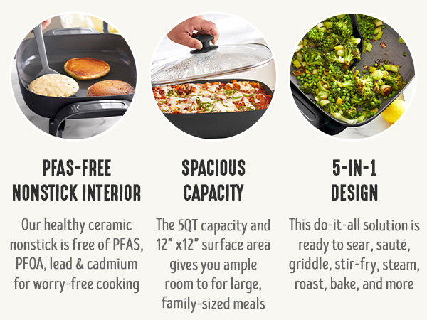 GreenLife, Ceramic Nonstick, PFAS-Free, Non-Toxic, Electric Skillet, Electrics