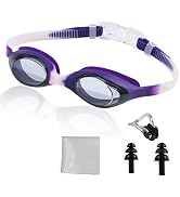 PHELRENA Kids Swim Goggles with Earplugs Nose Clip, Kid swimming goggles with Anti-UV, Anti-fog L...