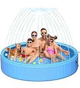 97In Extra Large Anti-Slip Dog Pool with Sprinkler, Sturdy 2-in-1 Foldable Hard Plastic Kiddie/Ki...
