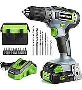 WORKPRO 20V Cordless Drill Driver Kit, 3/8'' Keyless Chuck, 2.0 Ah Li-ion Battery, 1 Hour Fast Ch...
