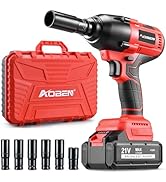 AOBEN Cordless Impact Wrench 1/2 Inch, Power Impact Gun Kit, Max 600N. M/450Ft-lbs High Torque Im...