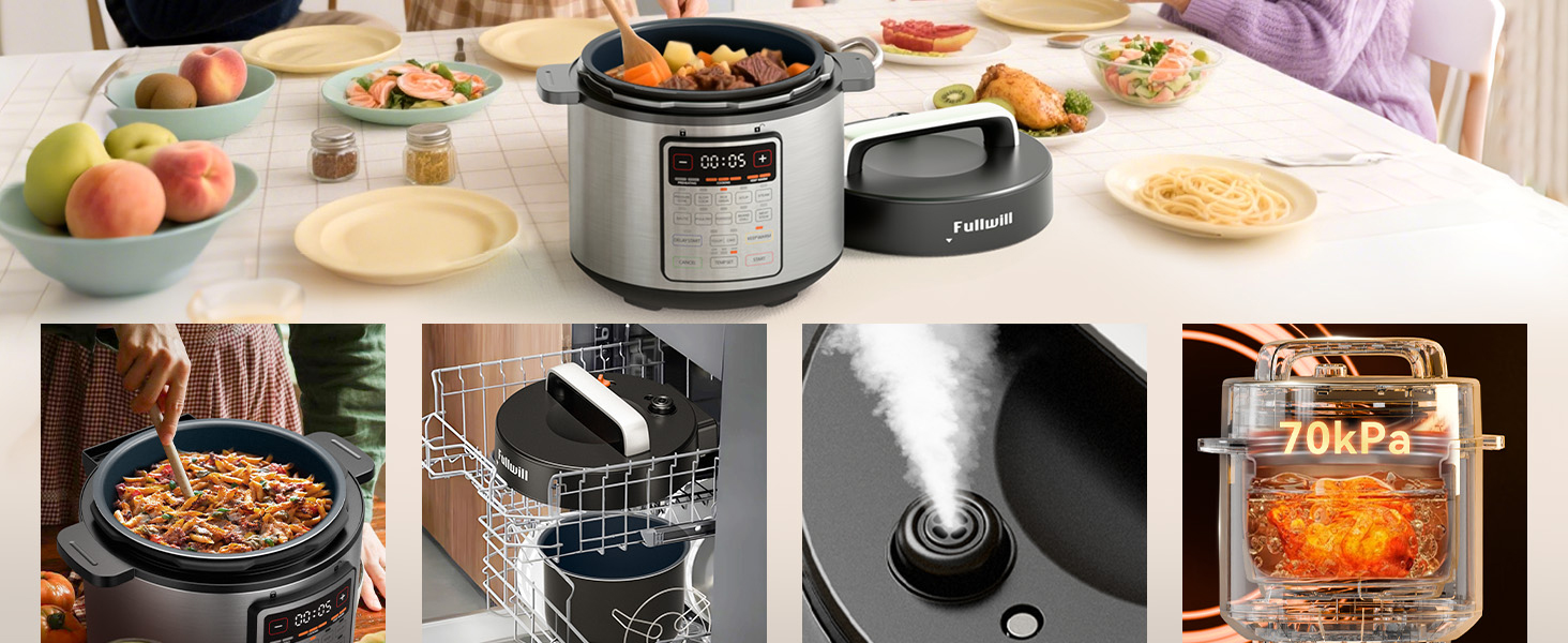 Effortless cleanup: Removable nonstick pot, dishwasher safe &amp; safer steam release. Cooks 70% faster
