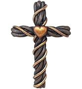 Wall Cross with Golden Heart &amp; Spiral Rope Wires - Premium Resin Wall Art - Elegant Spiritual &amp; R...