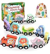 Zeoddler Toys for Toddlers, 11 Magnetic Wooden Animals Train Set, Montessori Toys for Toddlers, P...
