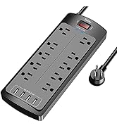 Power Strip with 8 Ft, YINTAR Surge Protector with 10 Outlets and 4 USB Ports, 8 Feet Flat Plug E...