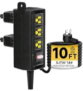 Iwister Outdoor Extension Cord, 6 Wide Outlets, 1875W/15A, 10FT 14AWG Heavy Duty SJTW Power Strip...