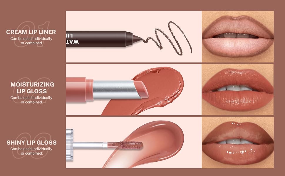 CREAM LIP LINER + MOISTURIZING LIP GLOSS + SHINY LIP GLOSS
