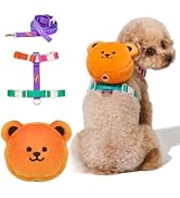PETHROOM × Wiggle Wiggle Dog Backpack Harness with Leash – Cute Bear-Shaped Mini Backpack, No-Pul...