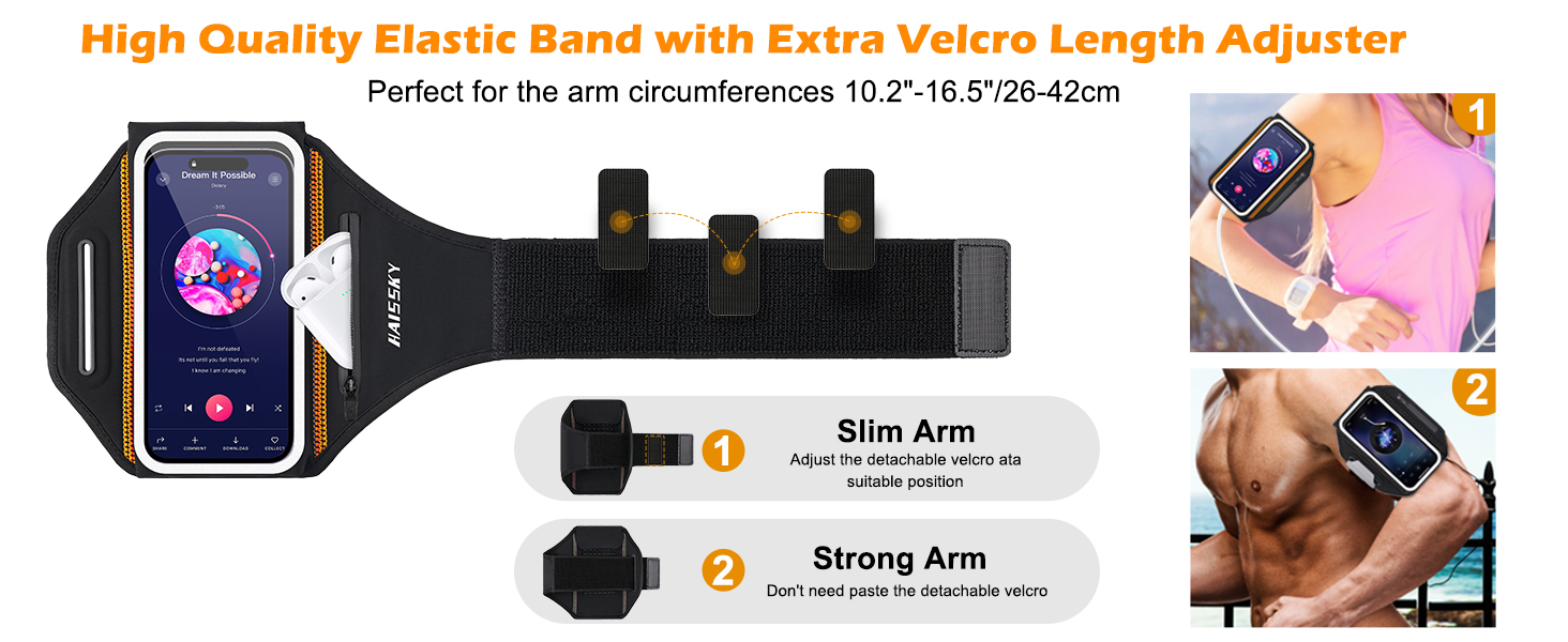 This running phone armband uses high quality elastic bands and Velcro