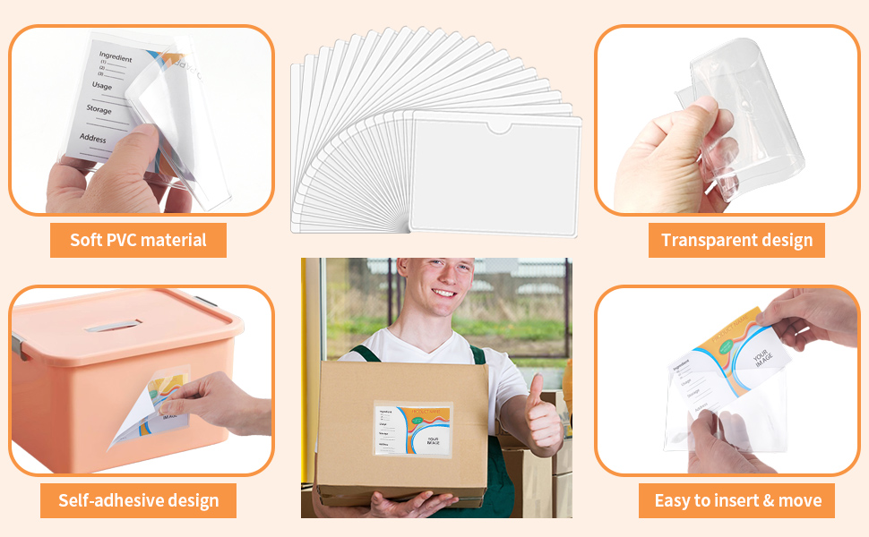 soft PVC material, transparent design, self adhesive design, easy to insert and move
