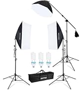 Skytex Softbox Lighting Kit 3Pack, 20x28in Soft Box | 135W 5500K E27 Bulb Continuous Photography ...