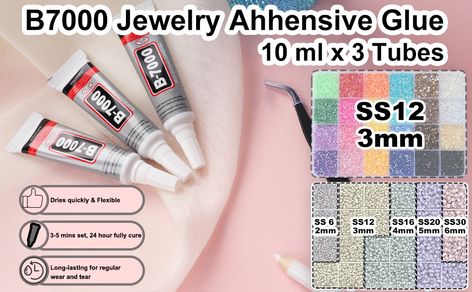 2 Boxes Rhinestones for Bedazzling Kits with 3Pcs 10ml B7000 Jewelry Glue