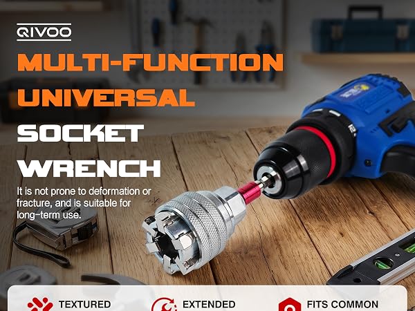 QIVOO Universal Socket Wrench 3/8 Drive Vanadium Steel for Drill Ratchet Auto Repair