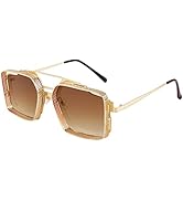 FEISEDY Men Retro Steampunk Sqaure Aviator Sunglasses Vintage Metal Hollow Frame Oversized Gothic...