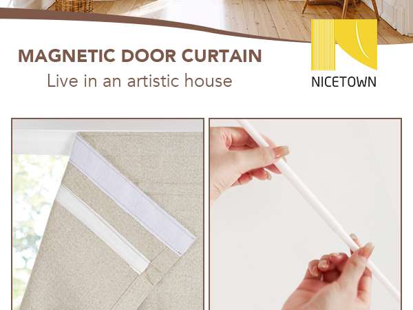 Linen Blend French Door Curtain Adhesive Top Cordless Roman Shade for Kitchen No Drill Privacy