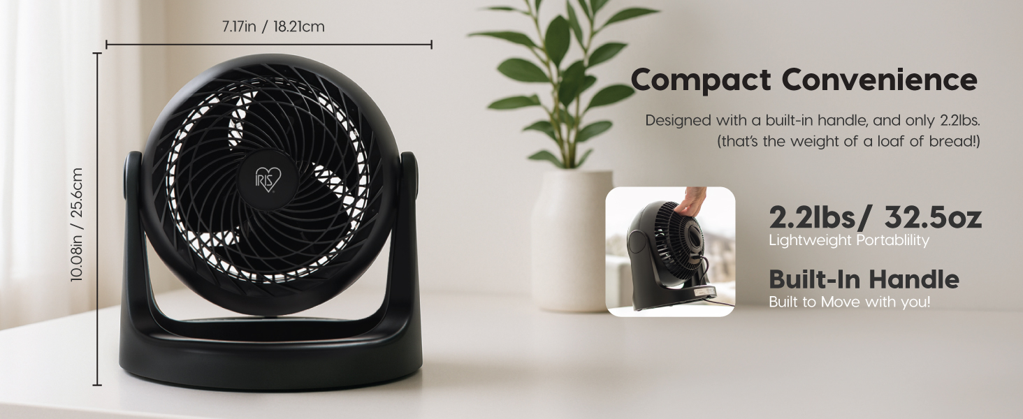 IRIS USA Desk Fan, Air Circulator, 3 Speeds, 52ft Max Air Distance, 360° Adjustable Tilt, 30 db