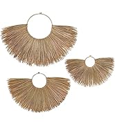 PEMAR Set 3 Seagrass Wicker Wall Decor Rustic Fan Wall Hanging Boho Woven Basket Wall Pediment He...