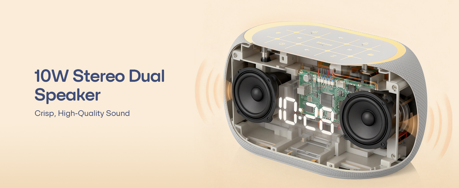 Alarm clock with 10W stereo dual speaker