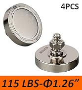 MUTUACTOR 4PCS Super Powerful Round Cup Magnet with 1/4''-20 Male Threaded Stud,92lb Vertical Pul...