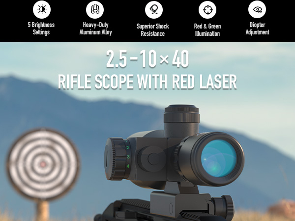 2.5-10×40 RIFLE SCOPE WITH RED LASER