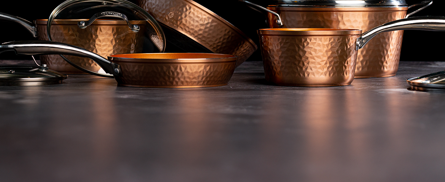 Hammered Non Stick Frying Pans Nonstick Frying Pan with Lid, Nonstick Pan Ceramic Pan Copper