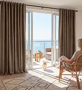 RYB HOME 100% Blackout Linen Textured Curtains 84 inches Long, Thermal Insulating Privacy Energy ...