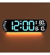 GooDay Large Digital Wall Clock with Remote, 9 RGB Color Modes, Dual Alarm, 1-Button DST, w/Time ...