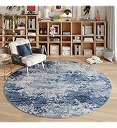 Blue Round Area Rugs 4ft Washable Circle Rug for Entryway Kitchen, Non Slip Soft Low Pile Stain R...