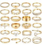 FAXHION 25 PCS Gold Stackable Rings Set for Women, Simple Twist Knuckle Finger Ring Trendy, Daint...