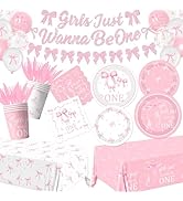 Pink Bow 1st Birthday Party Supplies Serve 25, Coquette Birthday Decorations Girls Just Wanna Be ...