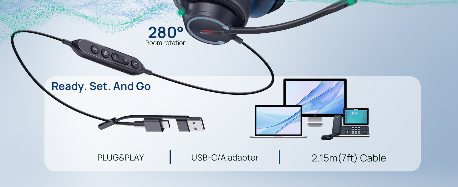 USB headset with microphone PC wired work nosie cancelling office computer headphones mic laptop