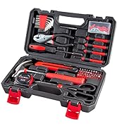 Tool Set General Household Hand Tool Kit with Plastic Toolbox Storage Case Red