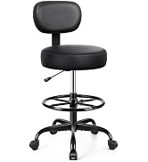 Brick Attic Drafting Chair with Backrest – Adjustable Foot Rest Rolling Stool with Wheels, PU Lea...