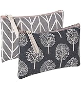 SUMAJU 2 Pcs Canvas Cosmetic Bag, Multi-Function Small Zipper Pouch Cute Makeup Pouch Travel Toil...