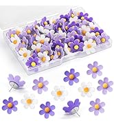 GOOLADA 36 Pieces Purple Flower Push Pins,3 Colors Cute Pushpins, Decorative Thumbtacks for Bulle...