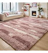 FALARK Pink White Striped Rugs for Girls Bedroom, 4x6 Feet Fluffy Cute Kids Room Decor Aesthetic ...