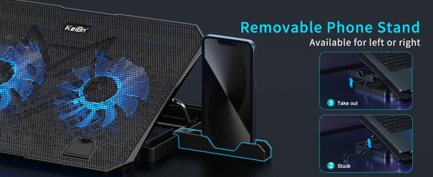 Laptop cooling pad with phone stand